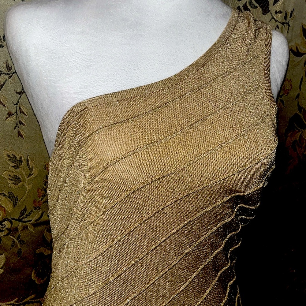 Bebe Elegant Gold One-Shoulder Dress M